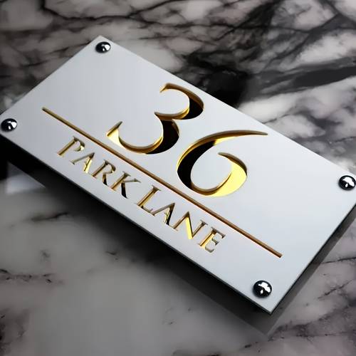 customizable address number sign acrylic laser cut double layer in multiple colors four nails for installation wall decoration