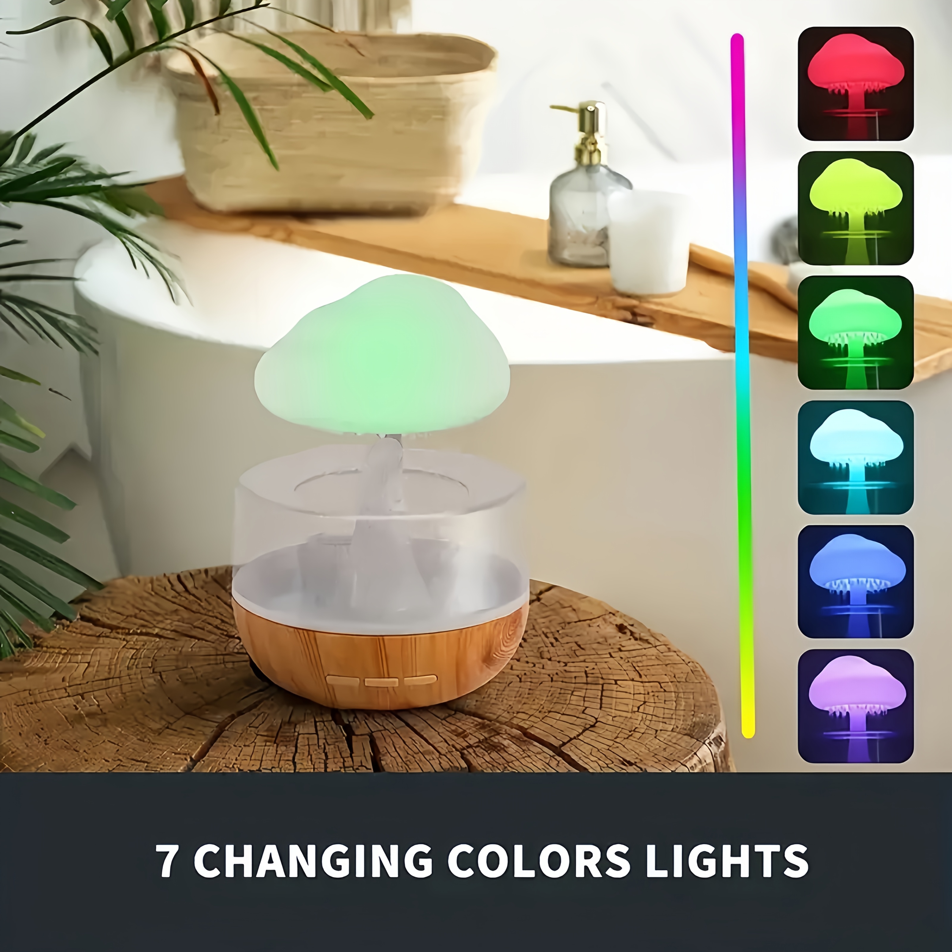 1pc color humidifier lamp usb plug in adjustable color change key control desktop tabletop button switch decorative light for bedroom living room halloween christmas gift 36v led no battery electronic parts included plastic lampshade details 7
