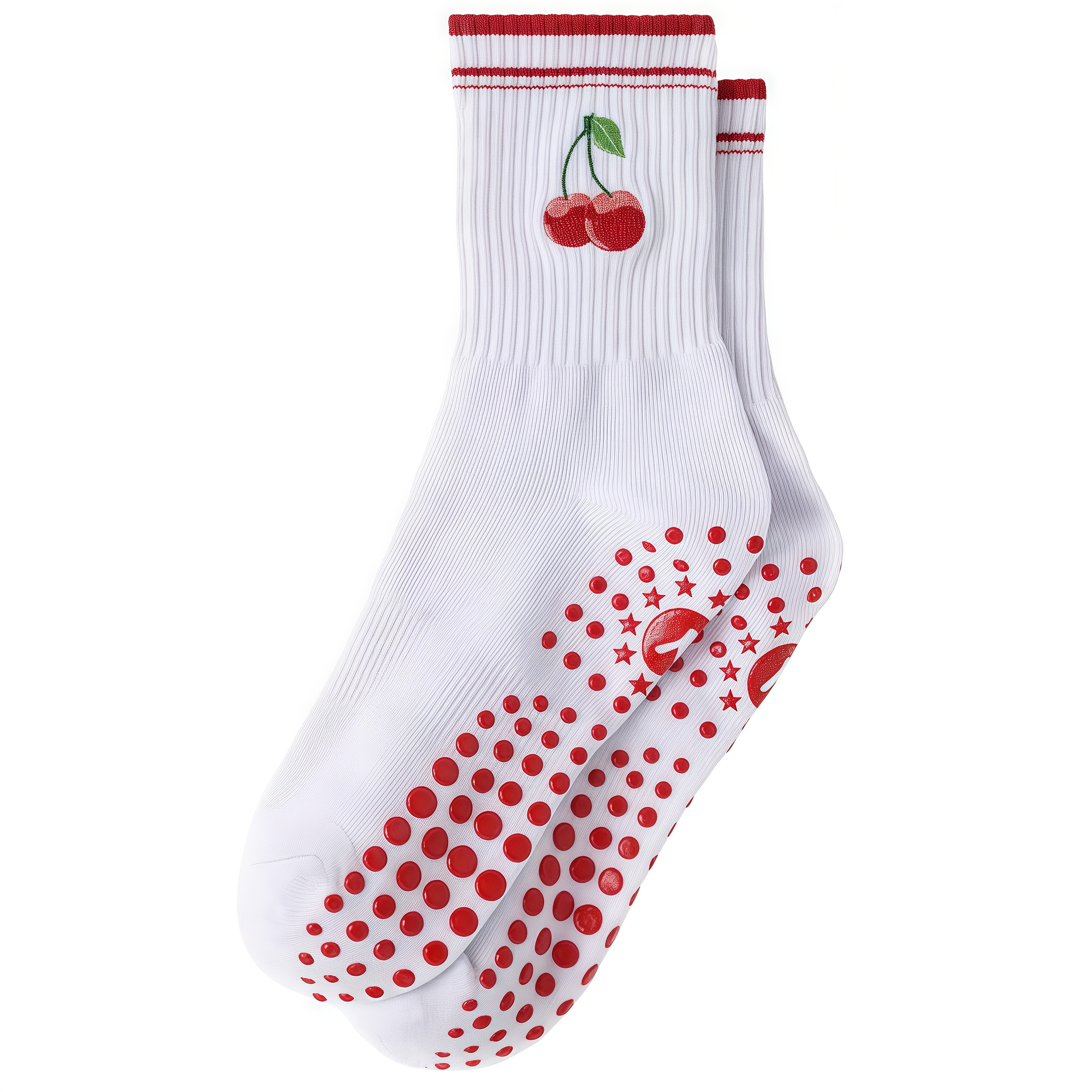 Image of 1 Pair/women's Non-slip Socks, Yoga Socks, Grip Socks, Cute Cherry Non-slip Athletic Crew Sticky Socks For Workout And Hospital Use