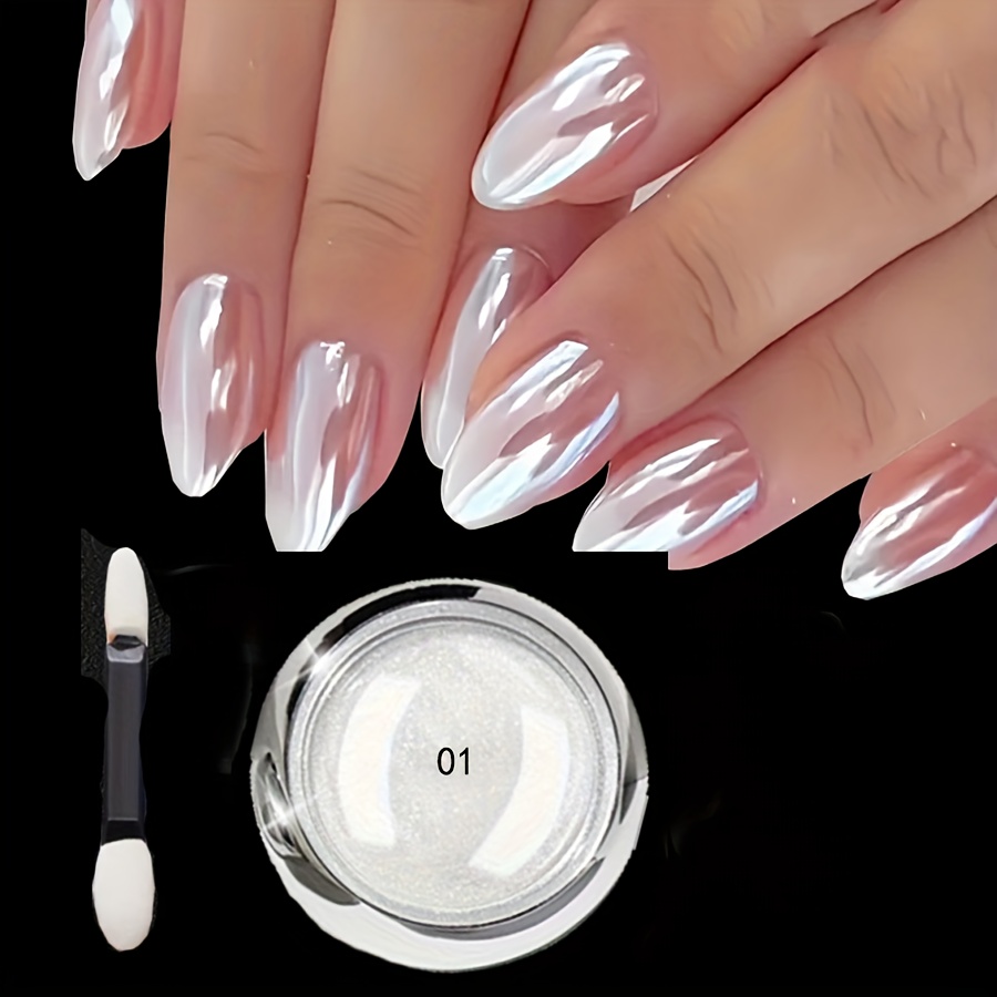 1pc White Chrome Nail Powder Chrome Nail Powder Ice Transparent Aurora For Chrome Nail Powder Nails Art Decoration