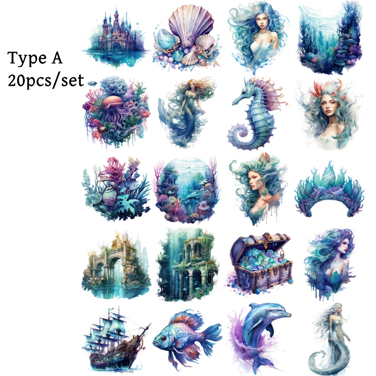 20pcs/set Handmade Creative Underwater Mermaid Stickers Diary Decoration Stickers Stickers Notebook Account Diary Stickers Magazine Decoration