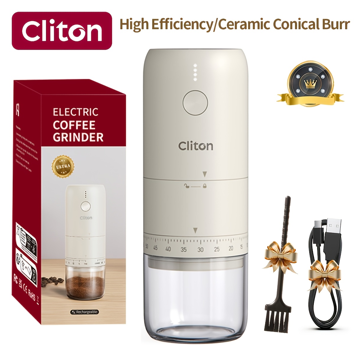 TEMU Electric Coffee Grinder, Usb Rechargeable Automatic Coffee Bean Grinder With Multi-level Adjustable Grind, Indicator, , Compact & Lightweight
