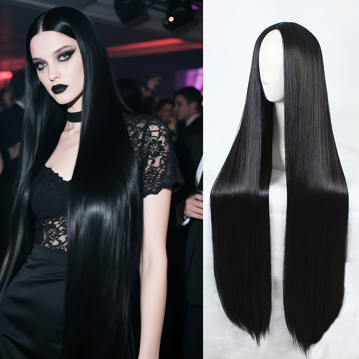 TEMU Women's Ultra-long 80cm Straight Synthetic Wig, Ladies Dressing Wig, Role-play Wig - Heat-resistant Synthetic Hair, Vampire, Gothic Wig With