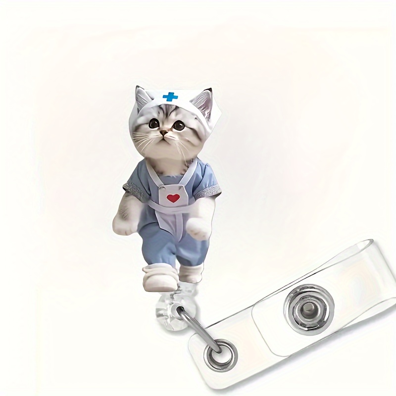 

1pc Nurse Cat Acrylic Retractable Badge Reel Holder - Clip-on Id Card & Name Tag Stand With Heart Detail For Nurses, Doctors, Students - Material, Work, Nurse Accessories For Work