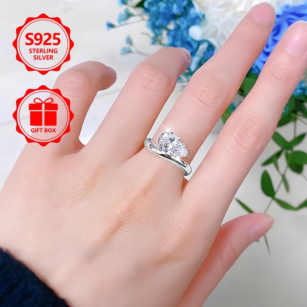 925 Silver Pear Shaped CZ Solitaire Ring 3 Prong Setting