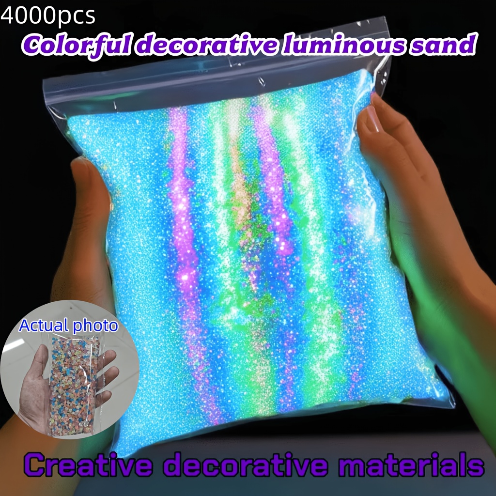 Image of 4000pcs/1 Bag Of Random Color Decorative Glow Stone - Large Capacity Containing Blue, Purple, Green Gradient Glow Particles, A In The Dark. Suitable For Diy Crafts, Aquarium Landscaping, Potted Plant