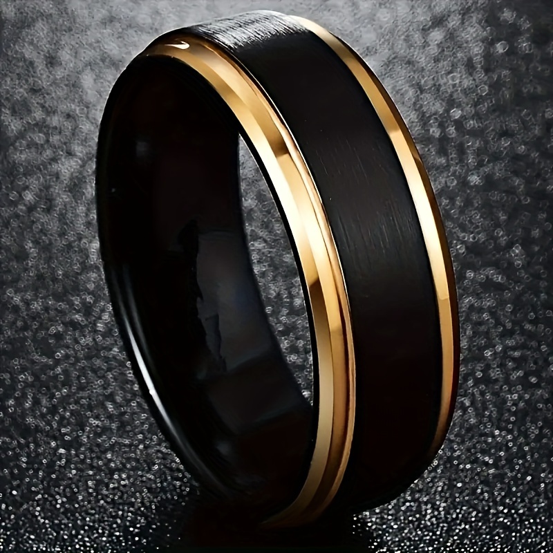 

1 Stylish 8mm Tungsten Steel Ring With Black Matte Surface And Gold-plated Edges - Us Sizes 7-13