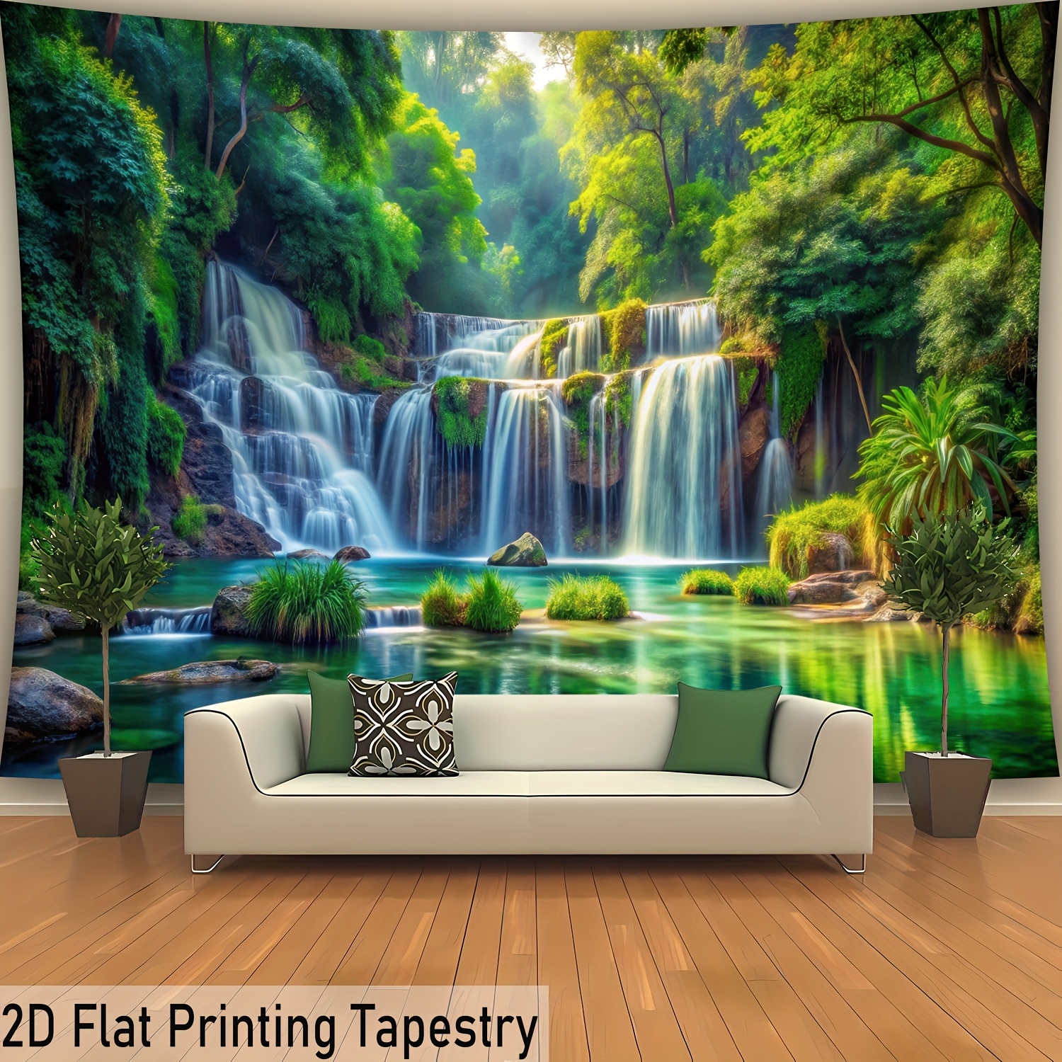 Grande tenture murale forêt cascade nature déco avec fixations_voghion.com