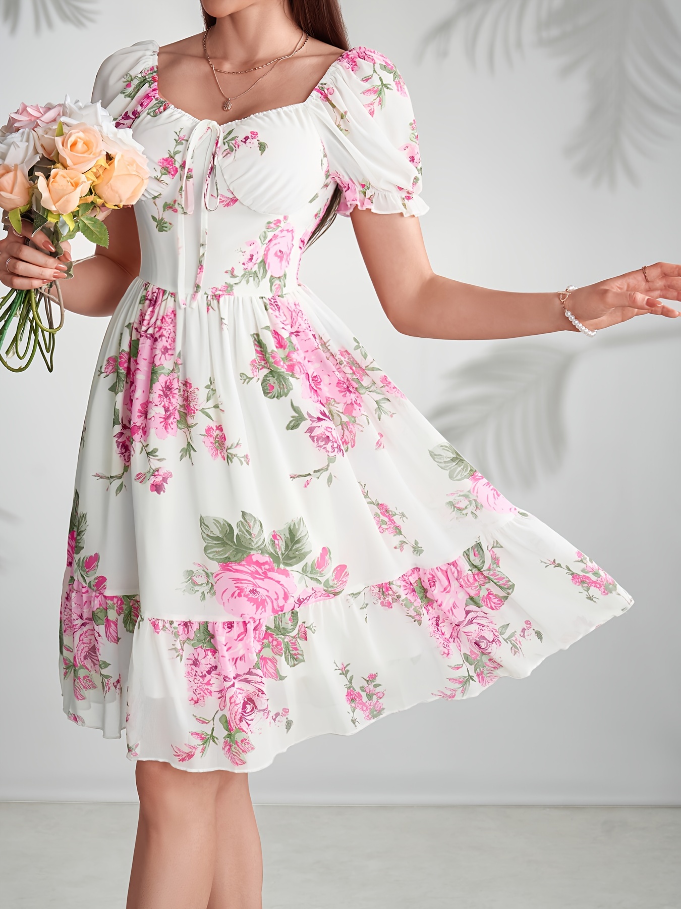 vestido de bufante com estampa floral para Temu Brazil