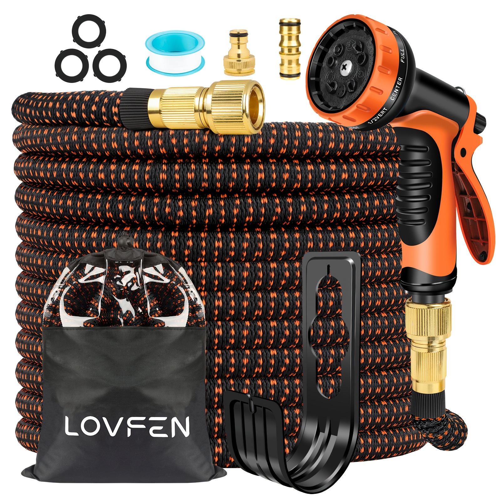 TEMU 100ft Heavy-duty Expandable Garden Hose With 10-function High-pressure Spray Nozzle, 3/4" Solid Brass Fittings, Leakproof Design & Heavy-duty