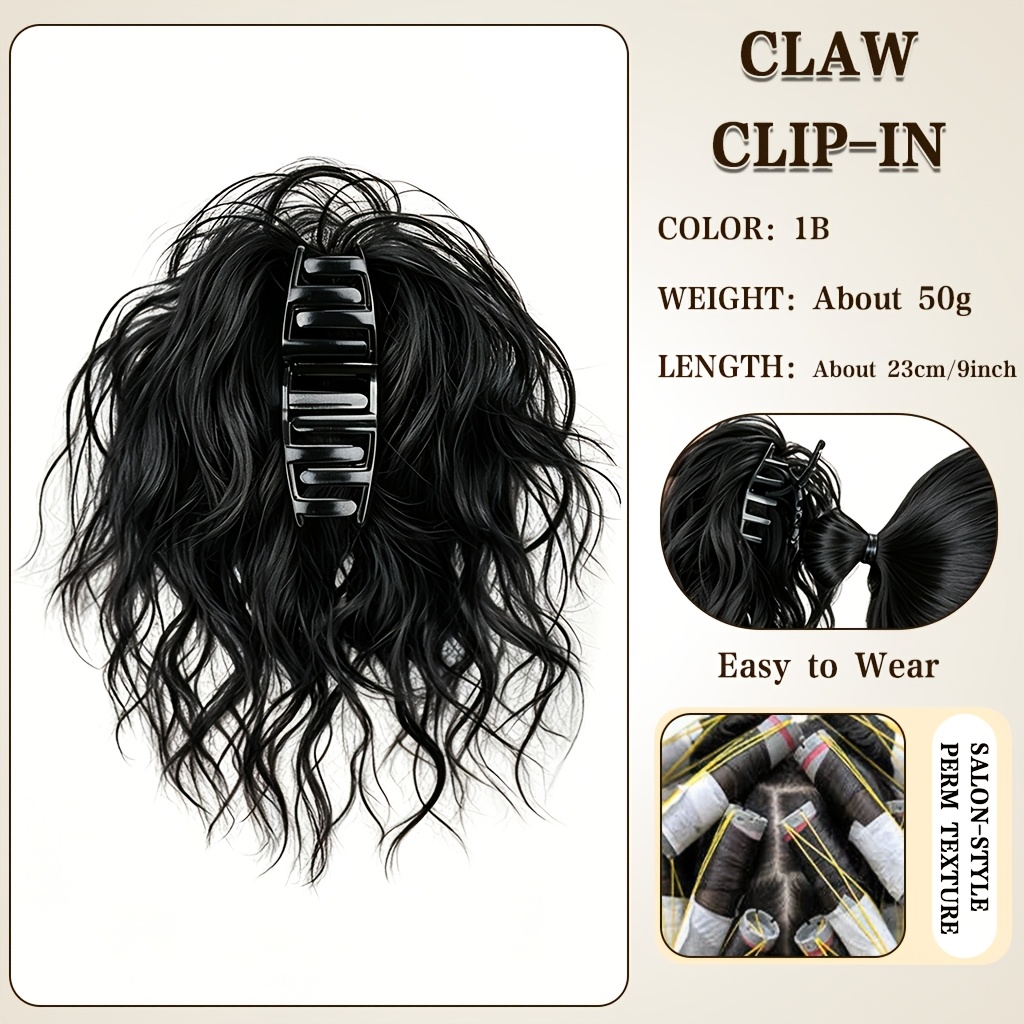 Image of Women's Messy Bun Latin Curly Hairpiece With Strong Claw Clip - Heat-friendly Synthetic Hair, Instant Crown Volume, Secure Hold For Daily Wear & Festival