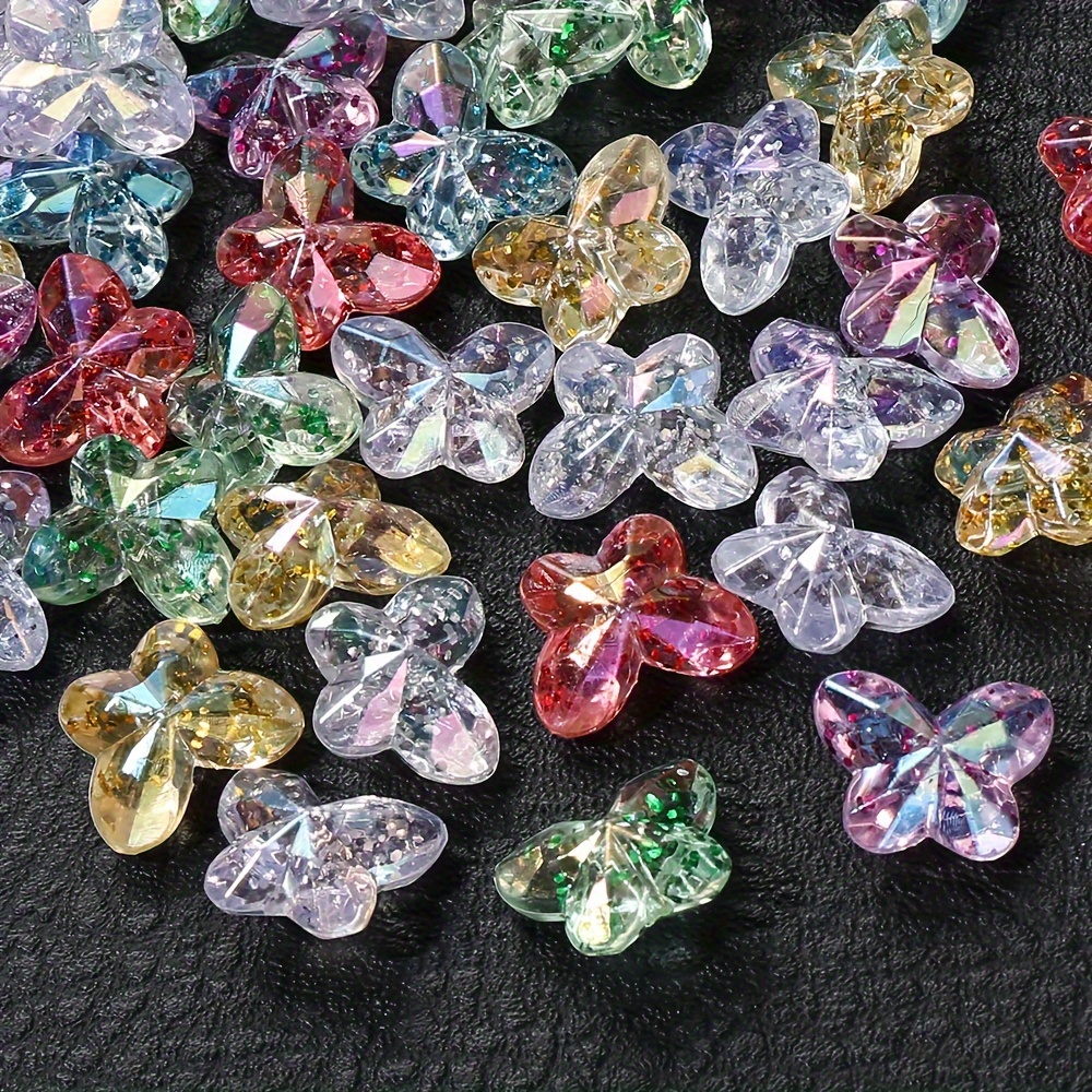 Image of 30pcs 14x18mm Clear Beads Ab Transparent Silvery Powder 3d Acrylic Beads For Making Necklace Earring Phone Ornament Supplies