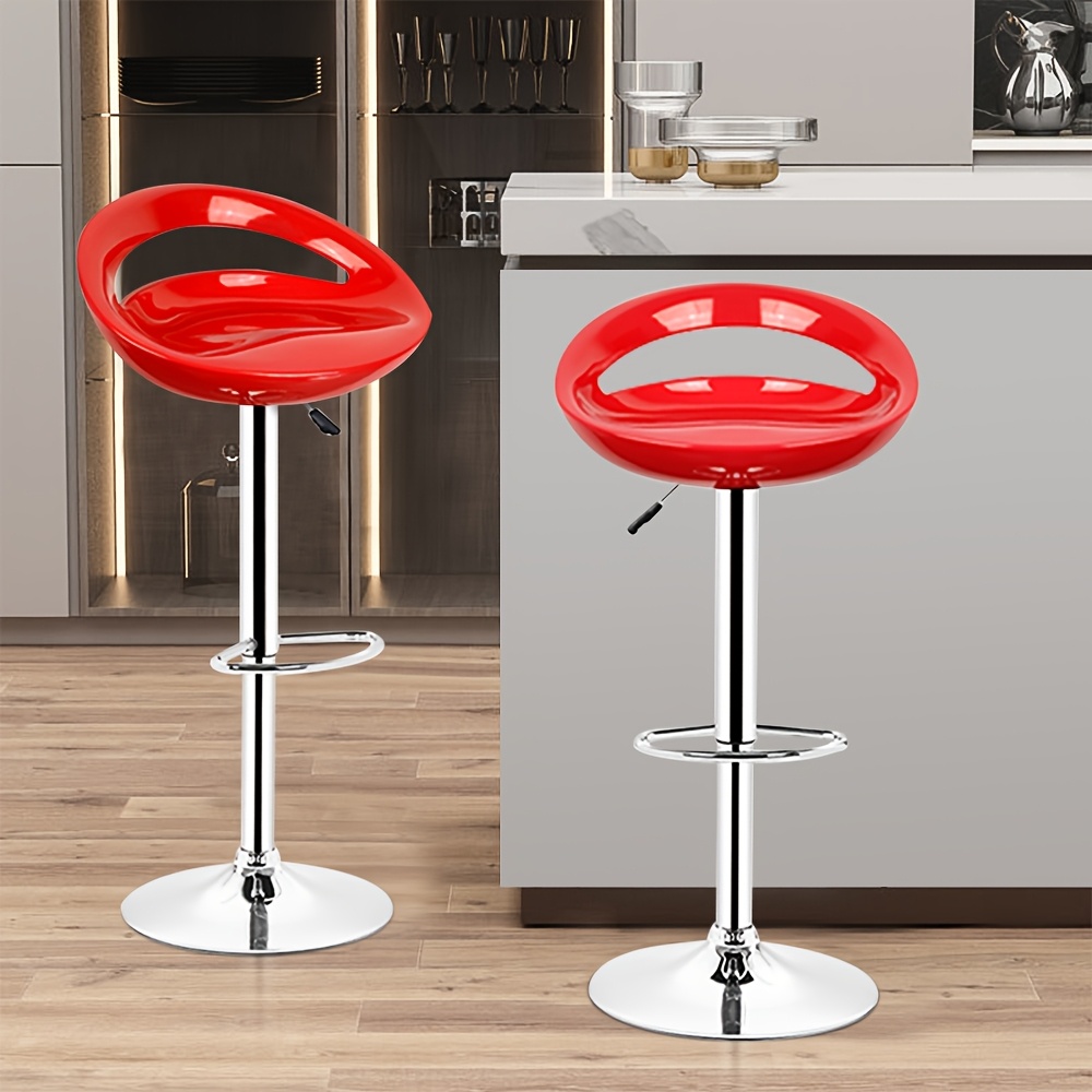 Image of 2-pack Adjustable Bar Stools - Swivel Bar Stools 55-75cm High, Red Pp And Metal Frame, Commercial Grade Stools 2-pack