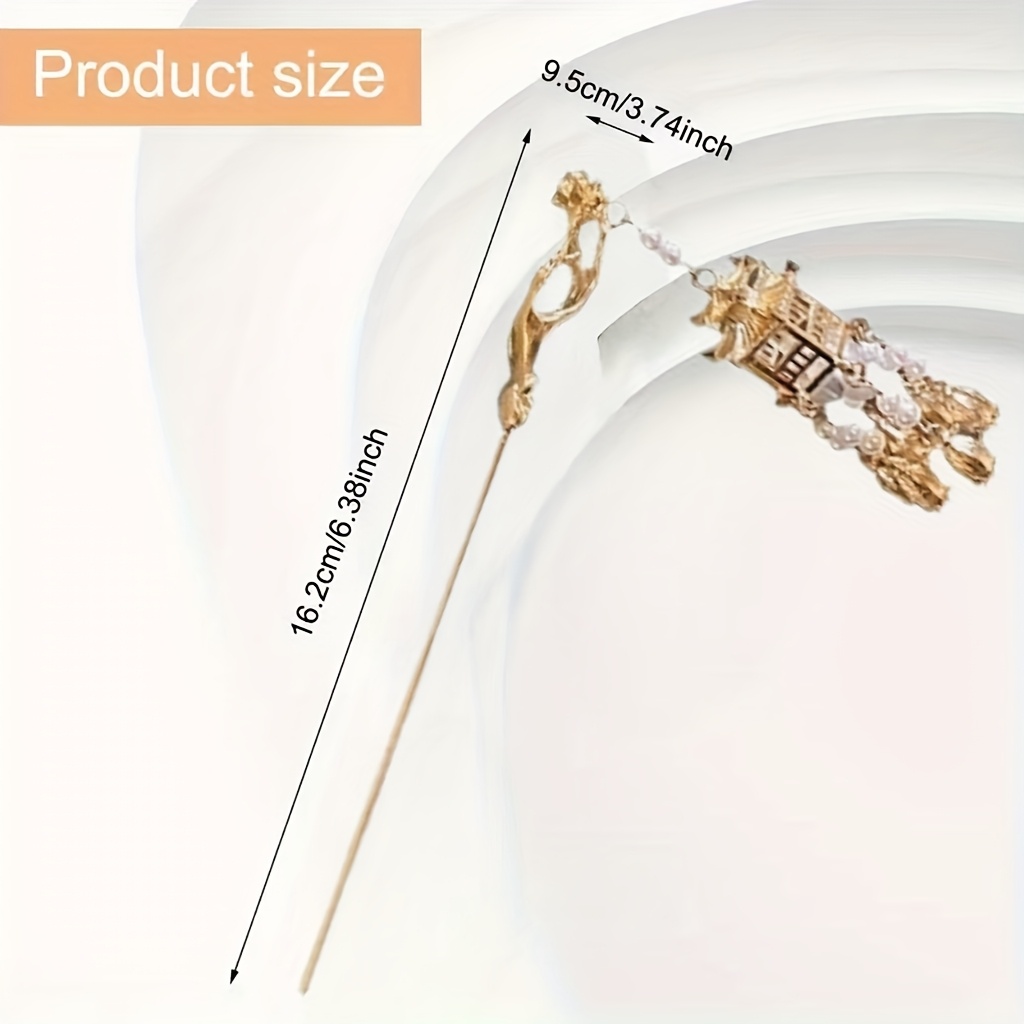 TEMU Elegant Chinese Hanfu Tassel Hairpins - Golden Alloy, Illuminated Hair Sticks With Dangling Charms For Prom And Special Occasions, Chinese Hanfu