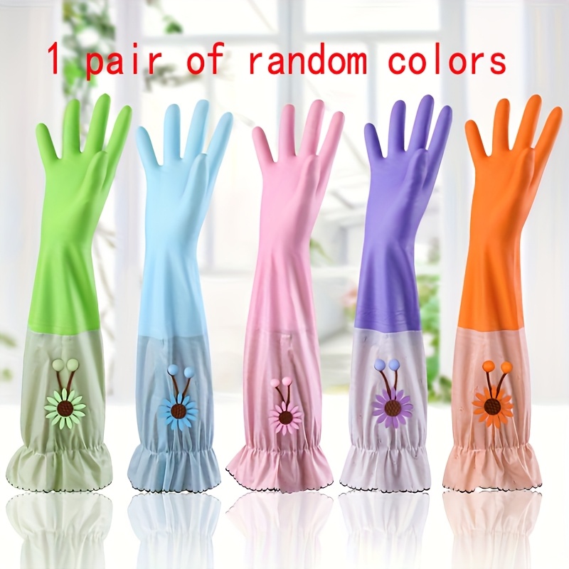 TEMU Sunflowers Fashion Puff Sleeve Household Gloves, Random 1 Pair Home Cleaning Gloves