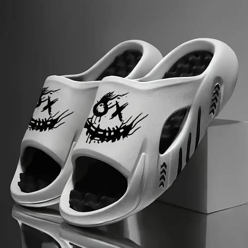 mens clown face print block slippers with midsole textured particle design lightweight indoor outdoor home shower slippers suitable for spring summer casual vacation wear simple and trendy versatile plus size home slippers