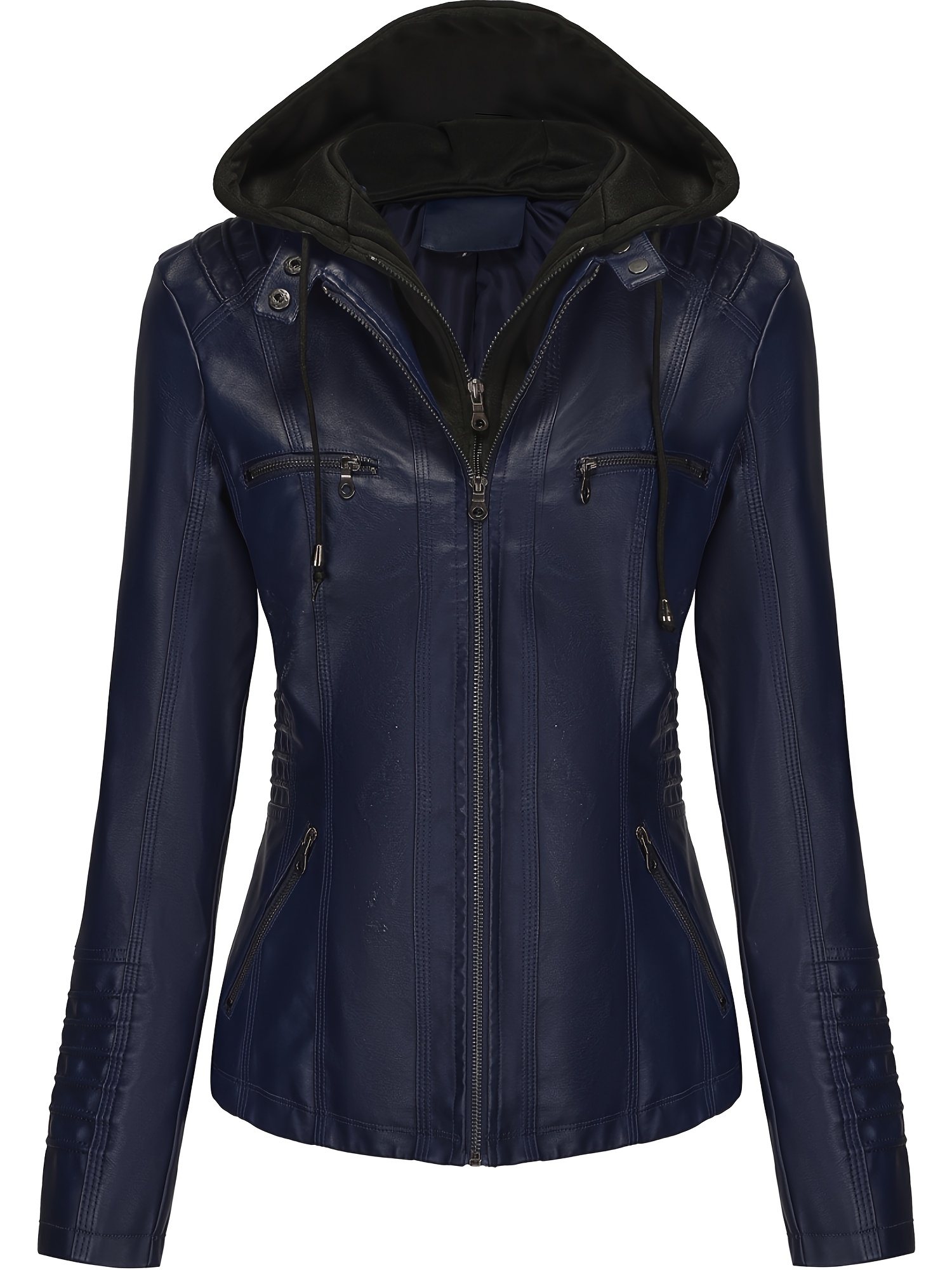 2025 new womens detachable hooded jacket two piece set casual coat with zipper front long sleeve regular length solid color pockets weekend casual wear navy blue 0