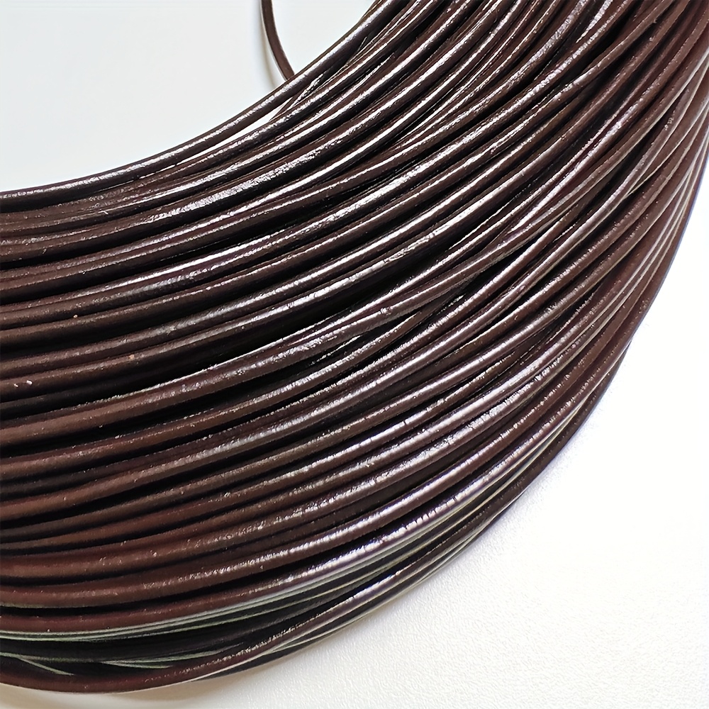 TEMU 5-yard Round Genuine Leather Cord Craft Rope For Jewelry Making - Non-stretch Bracelet Necklace Keychain Cord In Black, , Khaki, Red, String For