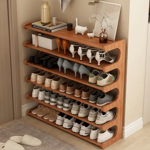 space saving bamboo shoe rack multi layer freestanding organizer with wood grain for dorms easy assembly brown