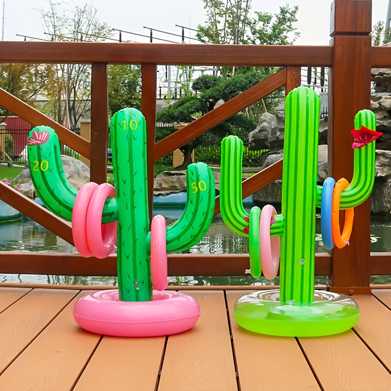 1pc inflatable cactus   with   rings in random colors for holiday parties   outdoor pool parties and water parks as well as interactive props for christmas and halloween