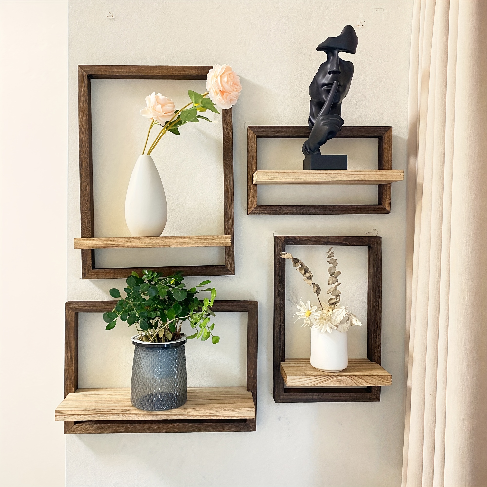 

4- Wooden Set - Floating Shelves For , Frame Display , No Required