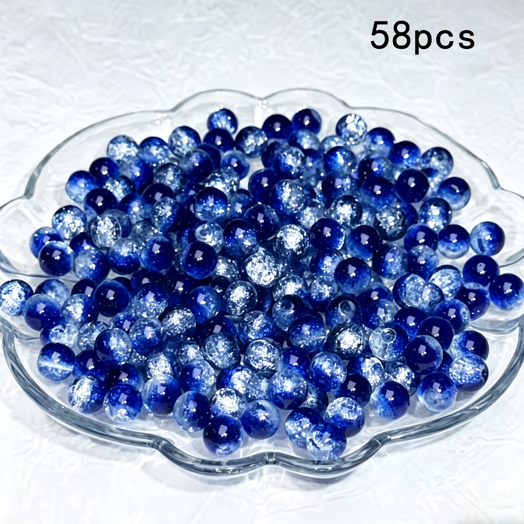 TEMU 158pcs/58pcs 8mm Dark Blue Gradient Glass Beads Suitable For Making, Ombre Blue Beads For & Earring Crafting, For Valentine's Day Gifts, Charms,