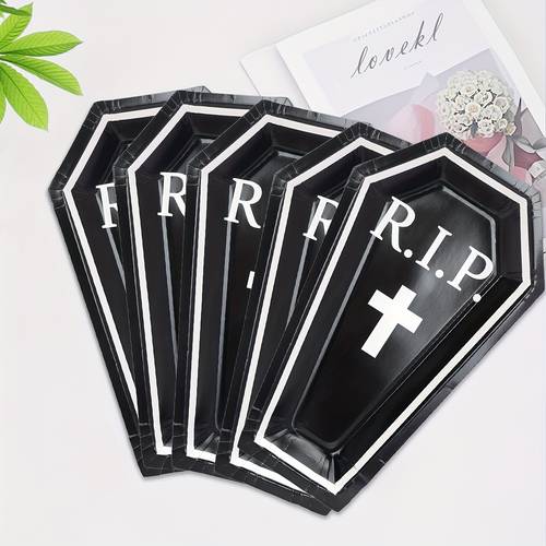 10pcs 20pcs 50pcs for halloween paper plate shape rip plate black white dinnerware plate for halloween party supplies table decor for halloween christmas thanksgiving