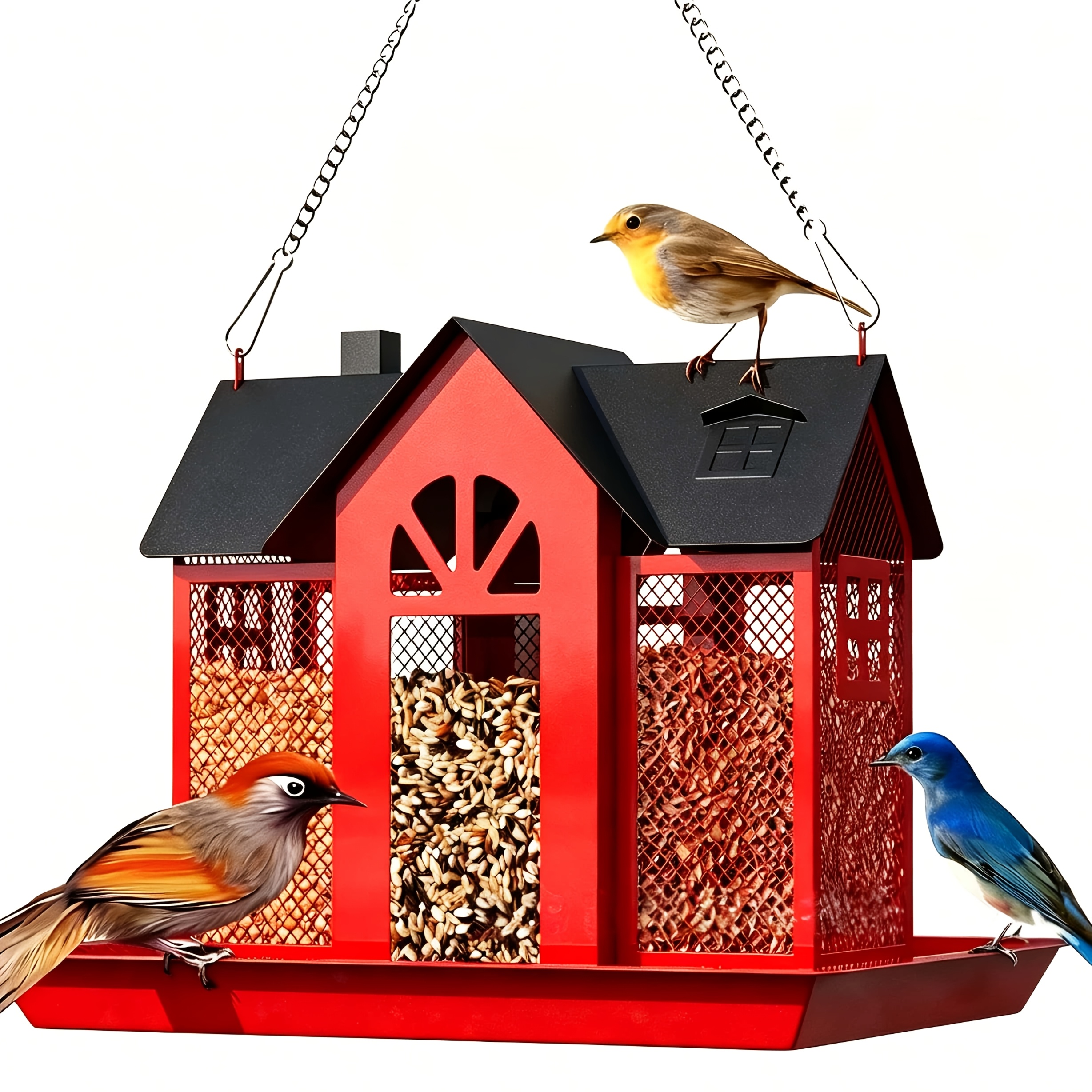 TEMU Outdoor Wild Bird Feeder, Squirrel Prevention Bird Feeder, 3 Feeders, Metal Mesh Is Sturdy And Durable, Suitable For Birds, And Tit. Large