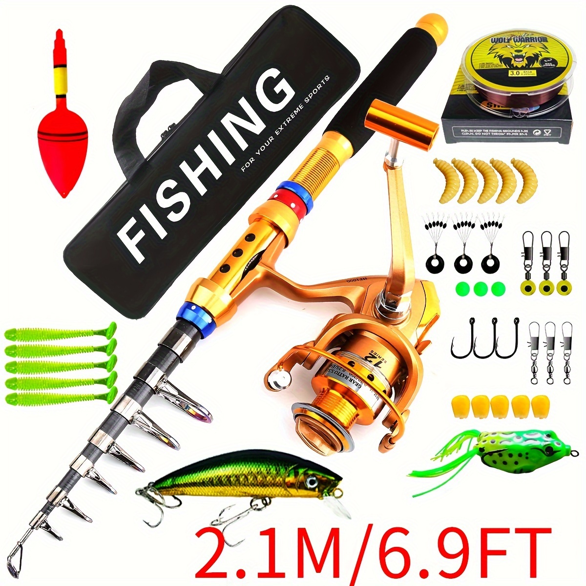 Telescopic 2.1m fishing rod and reel combination complete set of