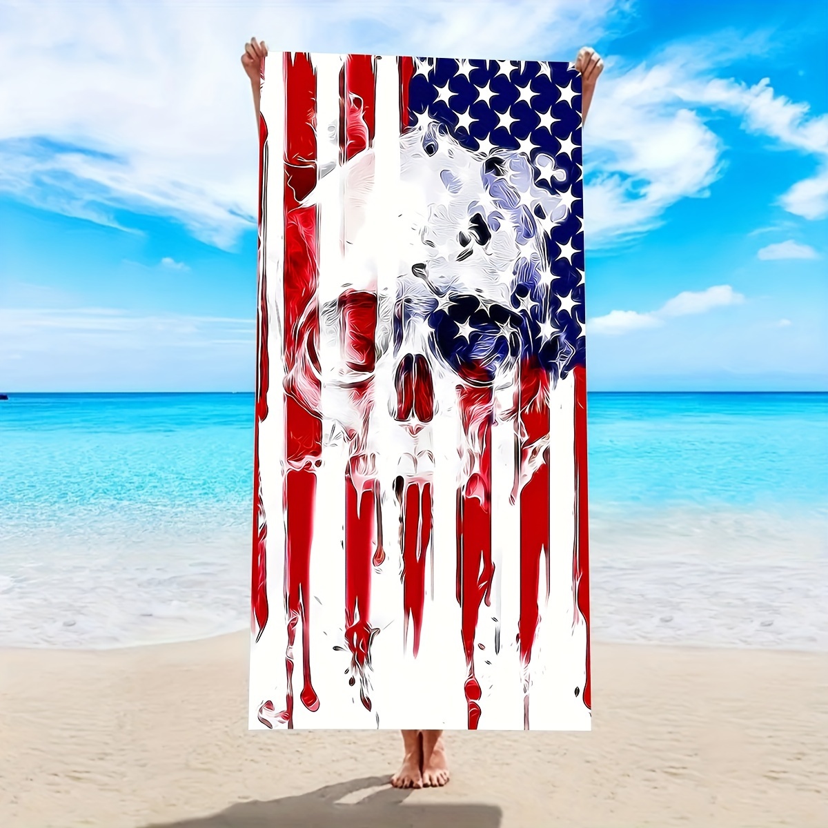 

1pc American Flag Pattern Beach Towel, For 4th Of July, Independence Day, Patriotic, Outdoor Travel, Camping, Oversized Fast Drying Beach Towel, Beach Accessories, Beach Essentials