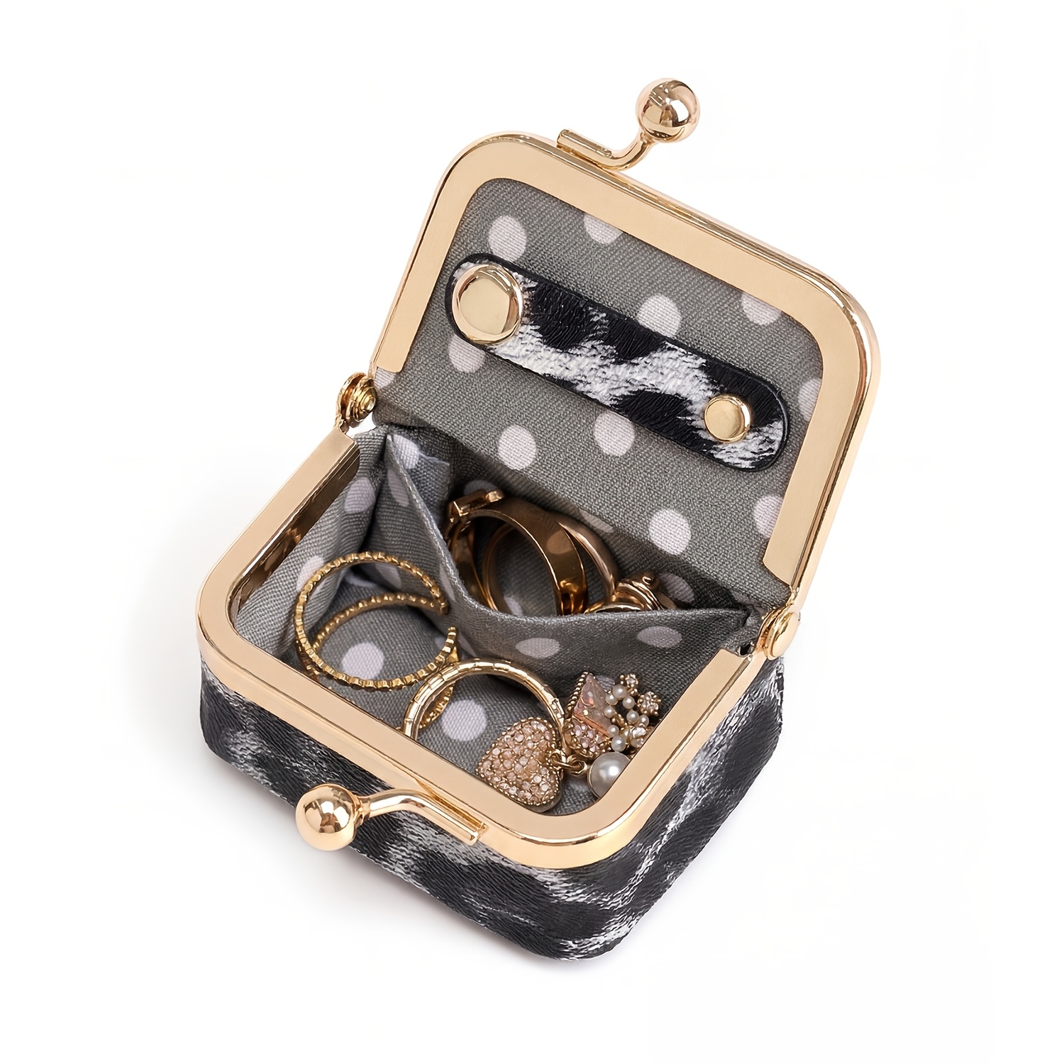 Women's Leopard Print Mini Vintage Style Portable Jewelry Box, Coin Purse with Clasp, Mini Travel Ring Box, Travel Jewelry Case, Women's Cosmetic Organizer, Suitable for Storing Earrings, Rings, Necklaces, and Bracelets.