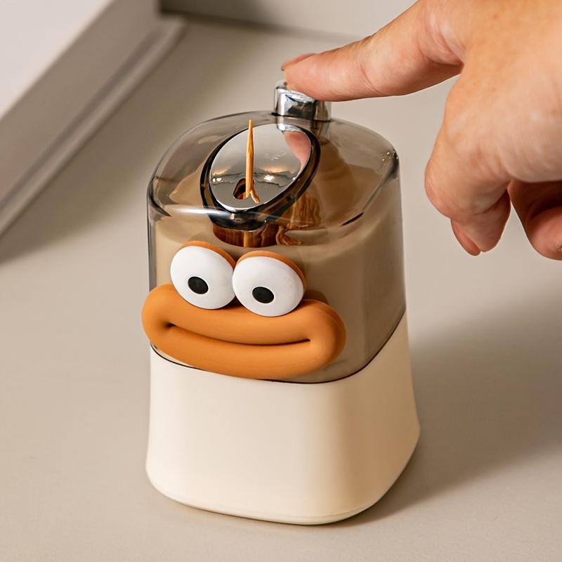 

1pc Creative Cartoon Face Toothpick Holder, Automatic Pop-up Plastic Toothpick Dispenser For Restaurant, Home & Bathroom Decor Accessories