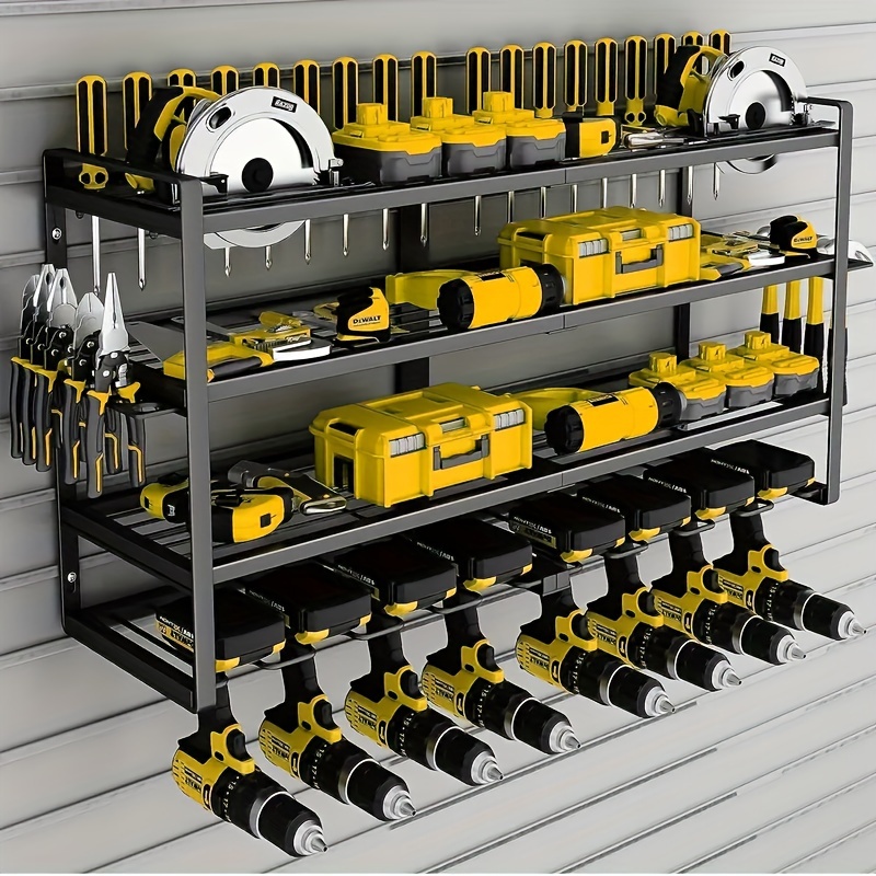 

8-drill Holder Wall Mount Power Tool Organizer - Garage Tool Storage Rack With 4 , Screwdriver Holder, Plier Holder, And Hammer Holder For Heavy Duty Metal Tool Organization