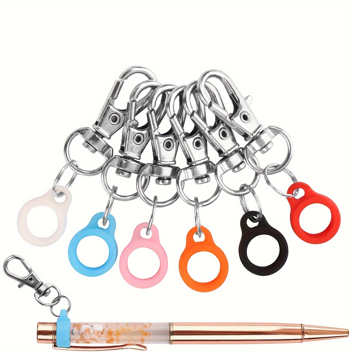 

6-pack Silicone Pen Holder Clips With Metal Lobster Clasp For Office Supplies - Badge Reel Clip Attachment With Key Ring For Pens, Includes Converters - Suitable For Ages 14 And Up