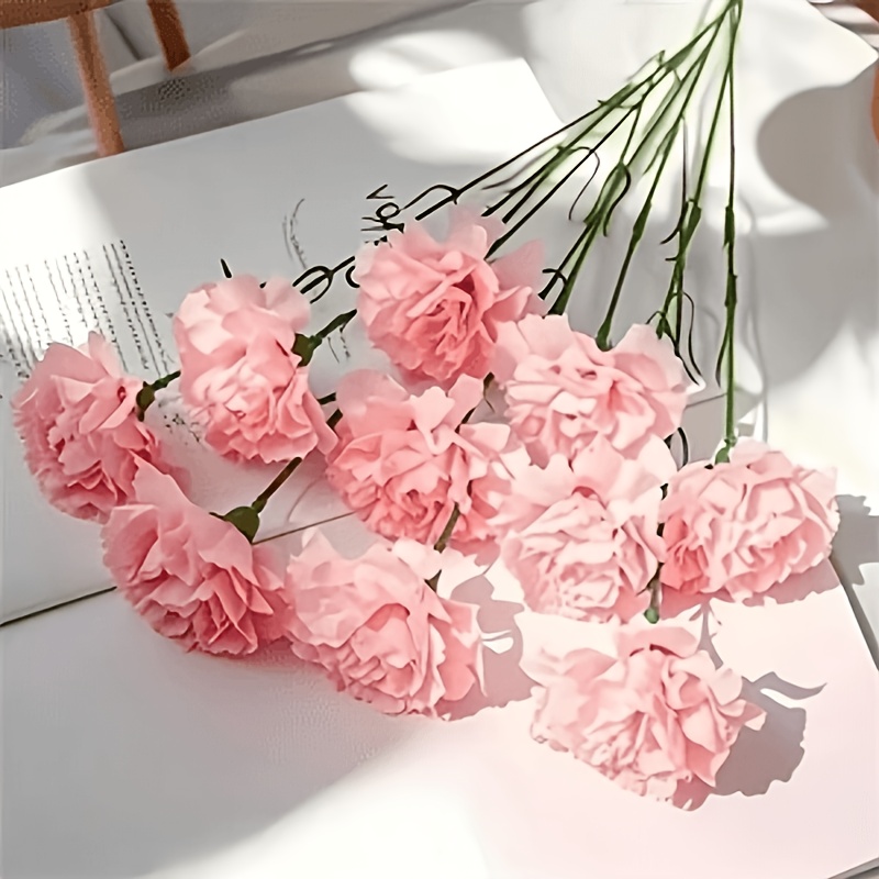 TEMU 22pcs Artificial Pink Carnations, Fake Carnation Stems, Tabletop Vase Artificial Flower Arrangement, Home Decoration, Mother's Day And Wedding