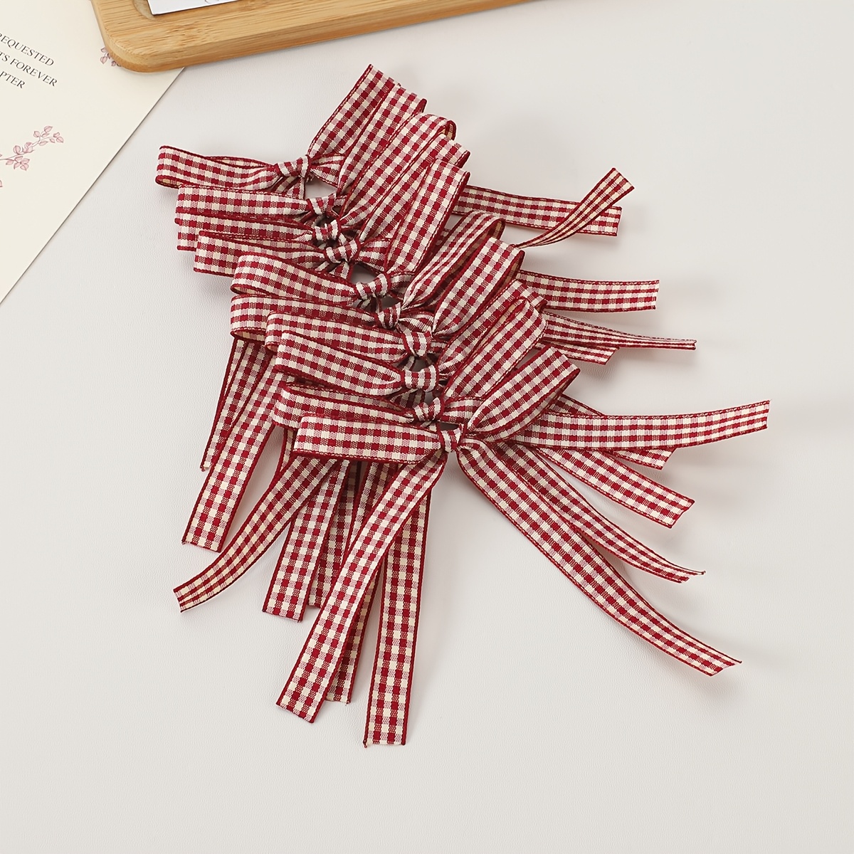 TEMU Lot de 10 nœuds en ruban à carreaux aléatoires double face, décorations à coudre à pour le bricolage, nœuds à ruban pour accessoires de cheveux,