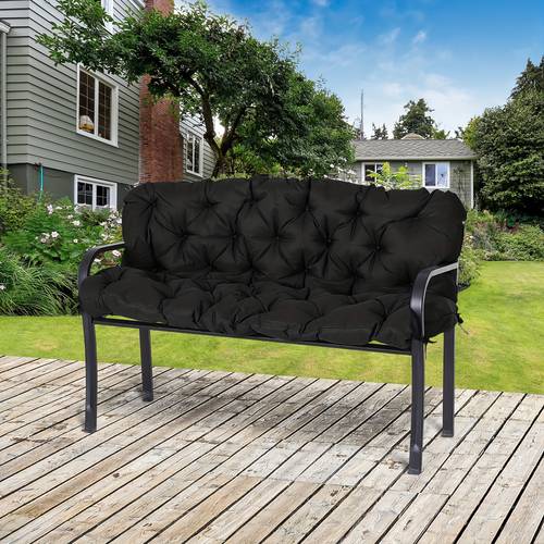 tufted bench cushions for outdoor furniture 3 seater replacement for swing chair patio sofa couch backrest black