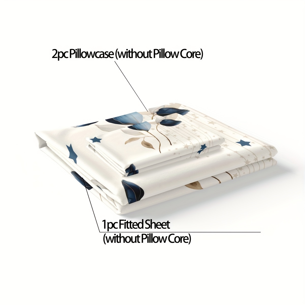 3pcs printed pattern set for bedroom    s 1 fitted sheet and 2 pillowcases does not   inserts   friendly breathable and machine washable details 5