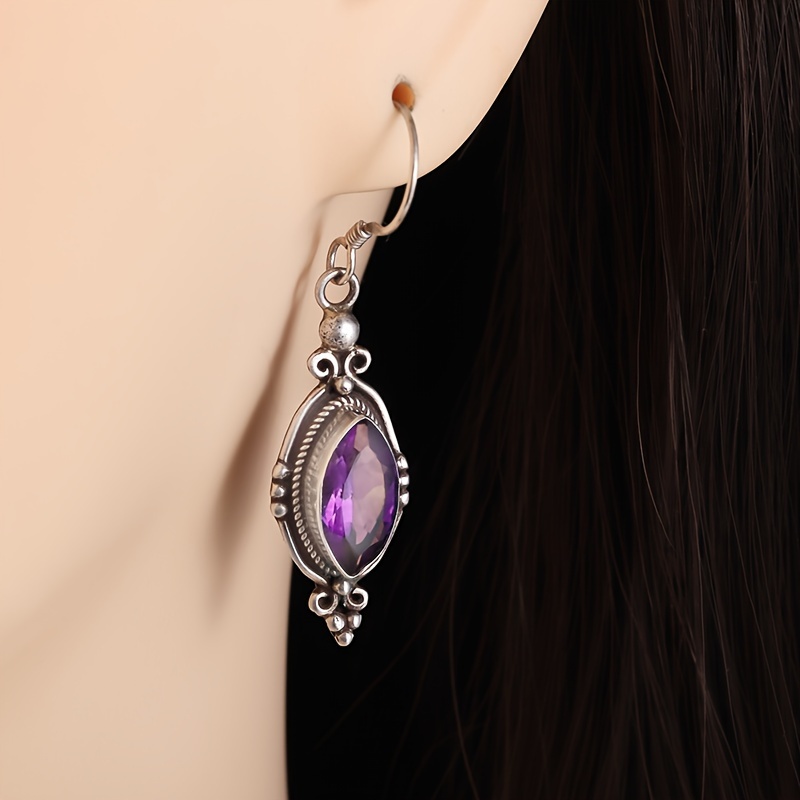 

Vintage Court Style Amethyst Drop Earrings, 1 Pair Antique Design Sexy Hooks Jewelry