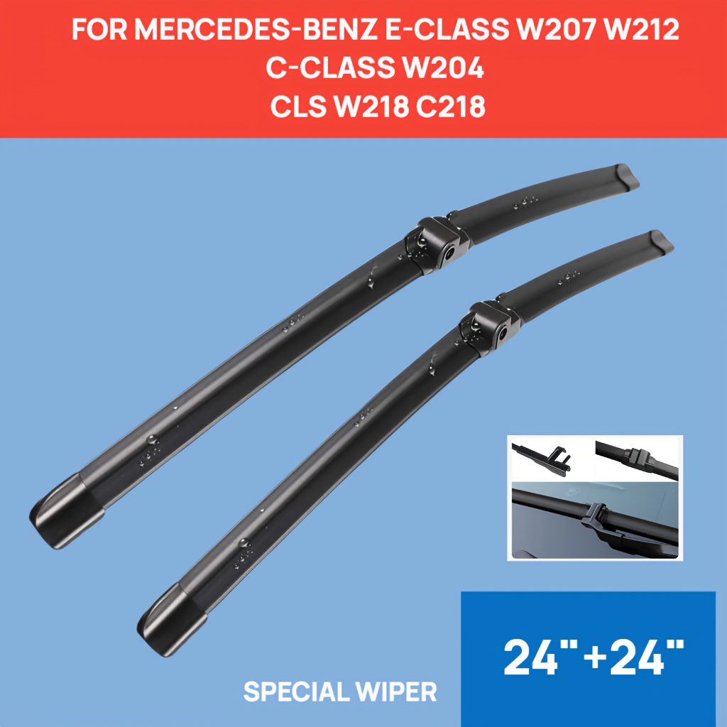 E-shop 2er-Pack 24 Zoll Leise Ganzjahres-Scheibenwischerblätter Ersatz für Mercedes-Benz W207 W212 W204 CLS W218 C218