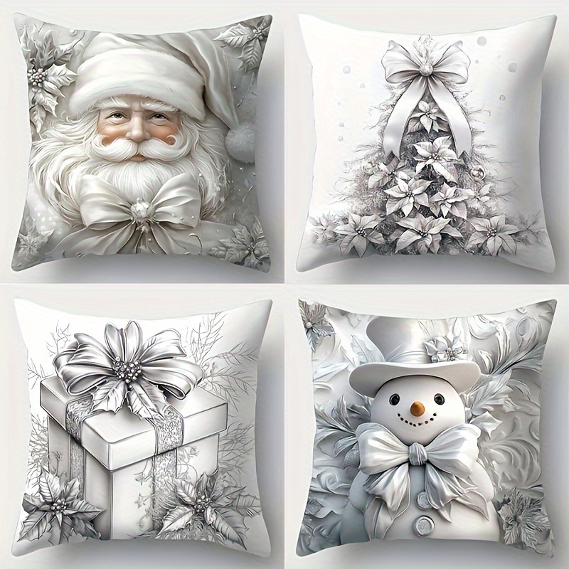 

4pcs Christmas Decorative Throw Pillow Covers, Polyester Single-sided Print, Contemporary Style, Machine Washable, Zipper Closure, For Sofa And Bed Decor, Assorted Sizes