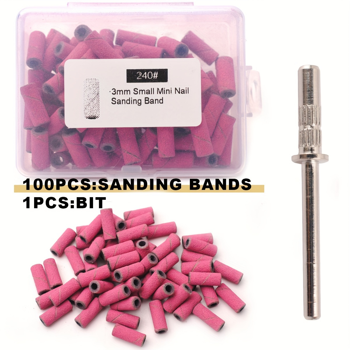 Image of 100pcs 3.1mm Small Mini Nail Art Grinding Sand Ring Bands Set, Electric Grinding Machine Nail Grinding Head Nail Removal Sand Bands Nail Grinding Tool