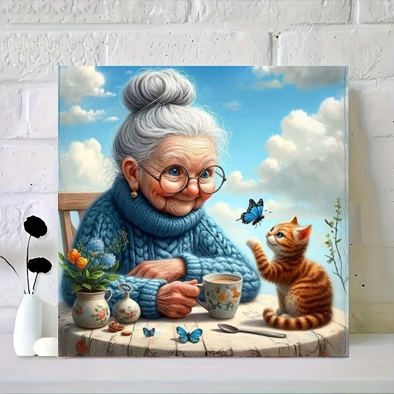 

Elderly Woman And Cat Diamond Painting Kit For Adults, Round Full Drill Acrylic Diamond Art, Relaxing Diy Craft, Home Decor, Perfect Gift - 2 Pack, 12x12 Inches