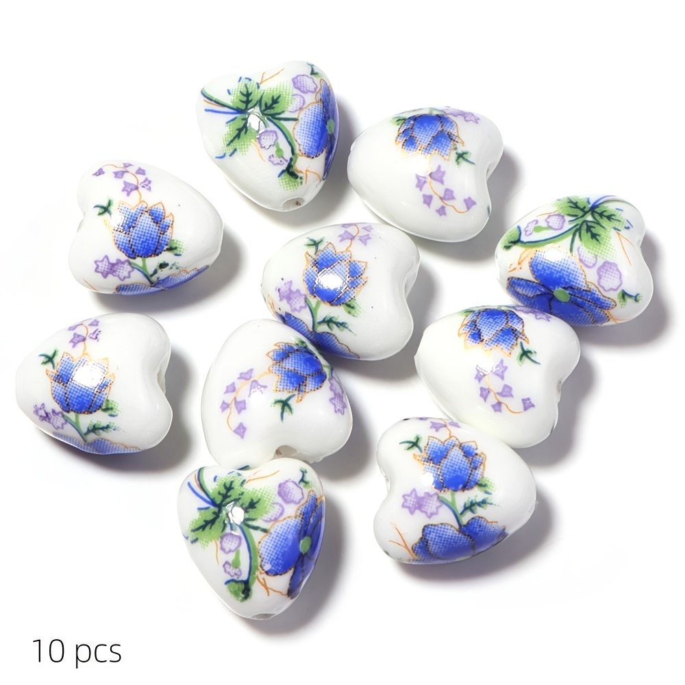 10pcs Random Color Ceramic Peach Heart Beads for Jewelry Making