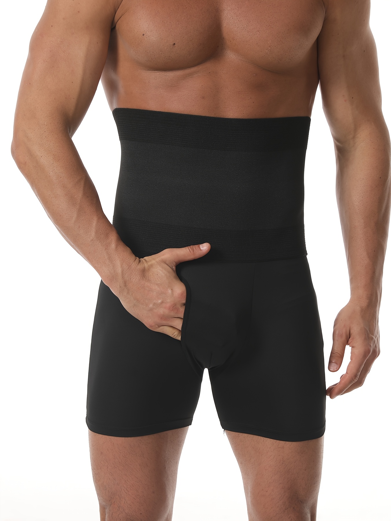 Men's High-Waisted Compression Shorts - Tummy Control & Butt Lifting, Breathable Stretch Fabric, Mid-Thigh Tight-Fit Workout & Casual Underwear, Solid Color Basic Style, Gym Shorts, Sleek Design, Snug Fit, Highelastic Fabric