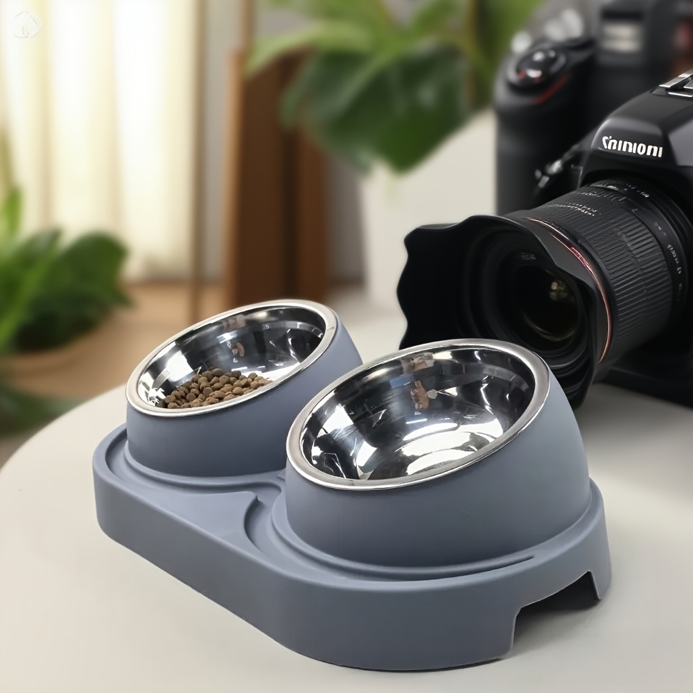 1 Bol Double Moderne surélevé pour Nourriture et Eau - Distributeur à Double Compartiment Amovible et Facile à Nettoyer avec Bols en Acier Inoxydable, Gain de Place pour Petits Chiens, Chats et Chaton, Adapté aux Animaux de Petite à Moyenne Taille - Station d'Alimentation Moderne pour Animaux