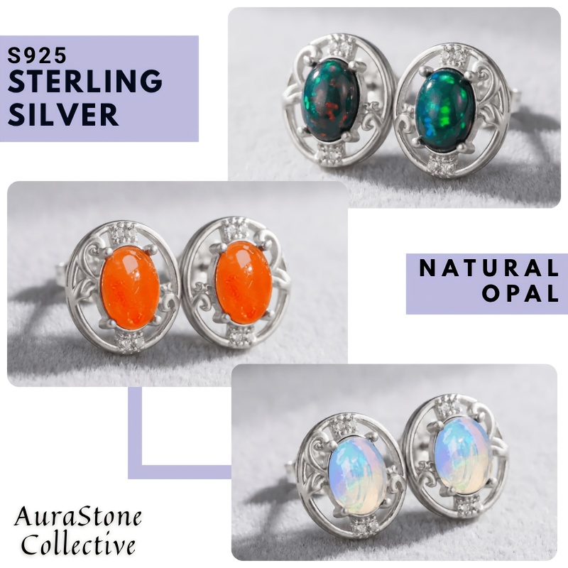 5x7mm Opal Stud Earrings, S925 Sterling Silvery, Sparkle Gift