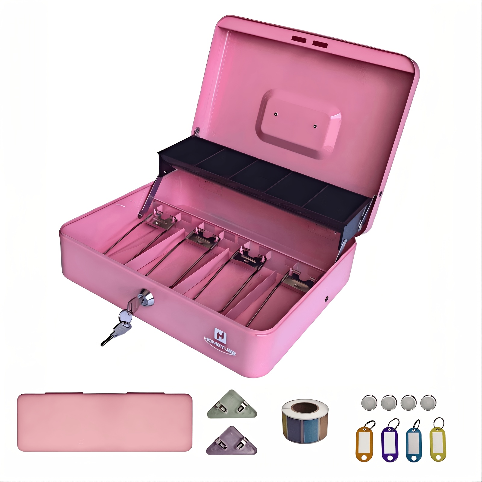 TEMU Homeyuer Large Cash Box With Money Tray And Lock, With 5 Kind Accessories, Large For , Storage Box, Metal Locking Cash Box, , , Safe Box
