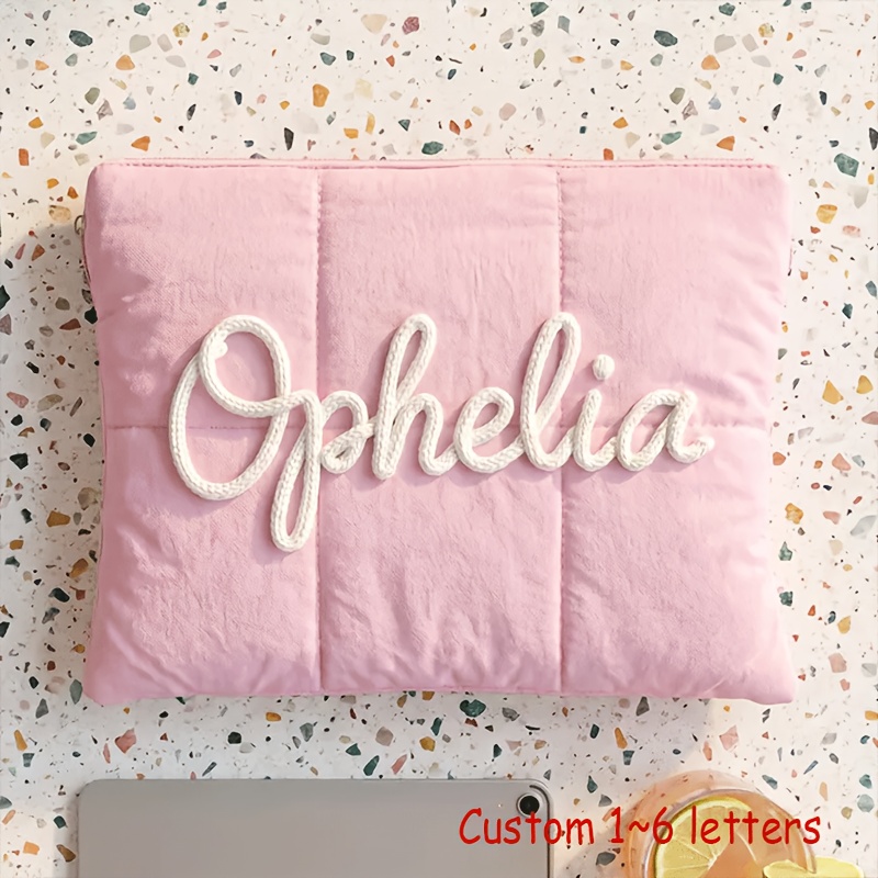 TEMU 1 Custom Large-capacity Cloud-feel Laptop Sleeve—custom Chenille Letter-quilted Laptop Bag With Pillow, Best Friend Gift Set, Matching Gift For