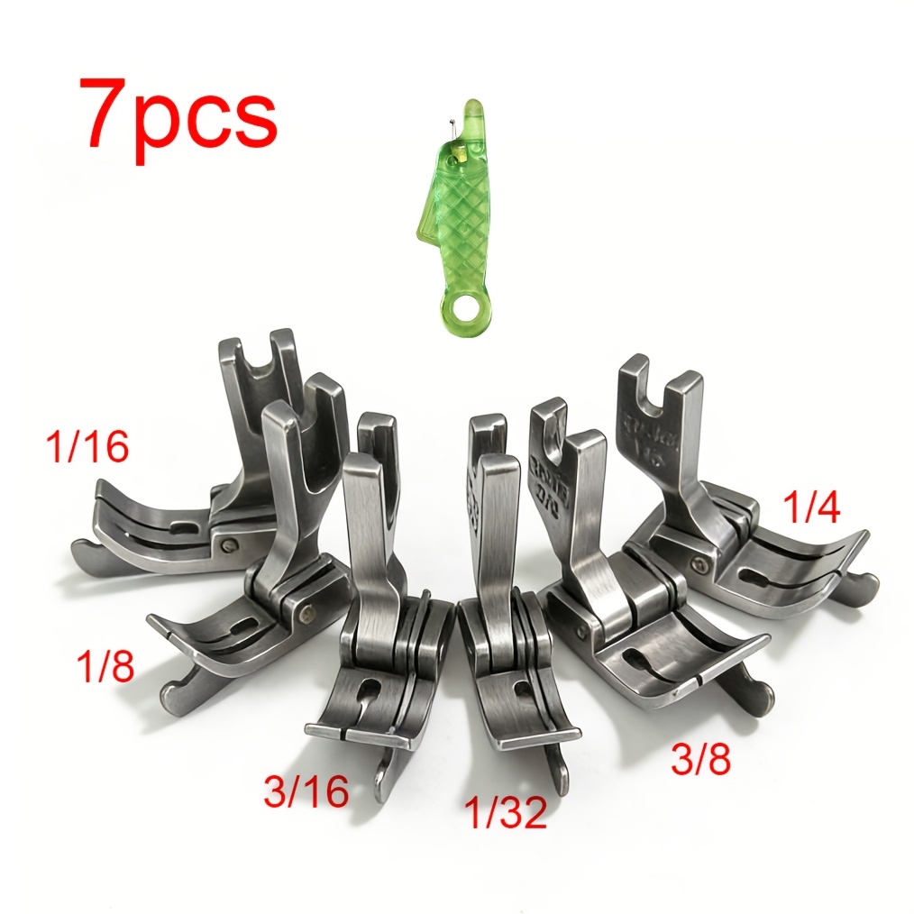 TEMU 6pcs Right-handed Edge Guide Presser Feet And 1pc Fish-shaped Needle Threader, Industrial Sewing Machine Pressing Set
